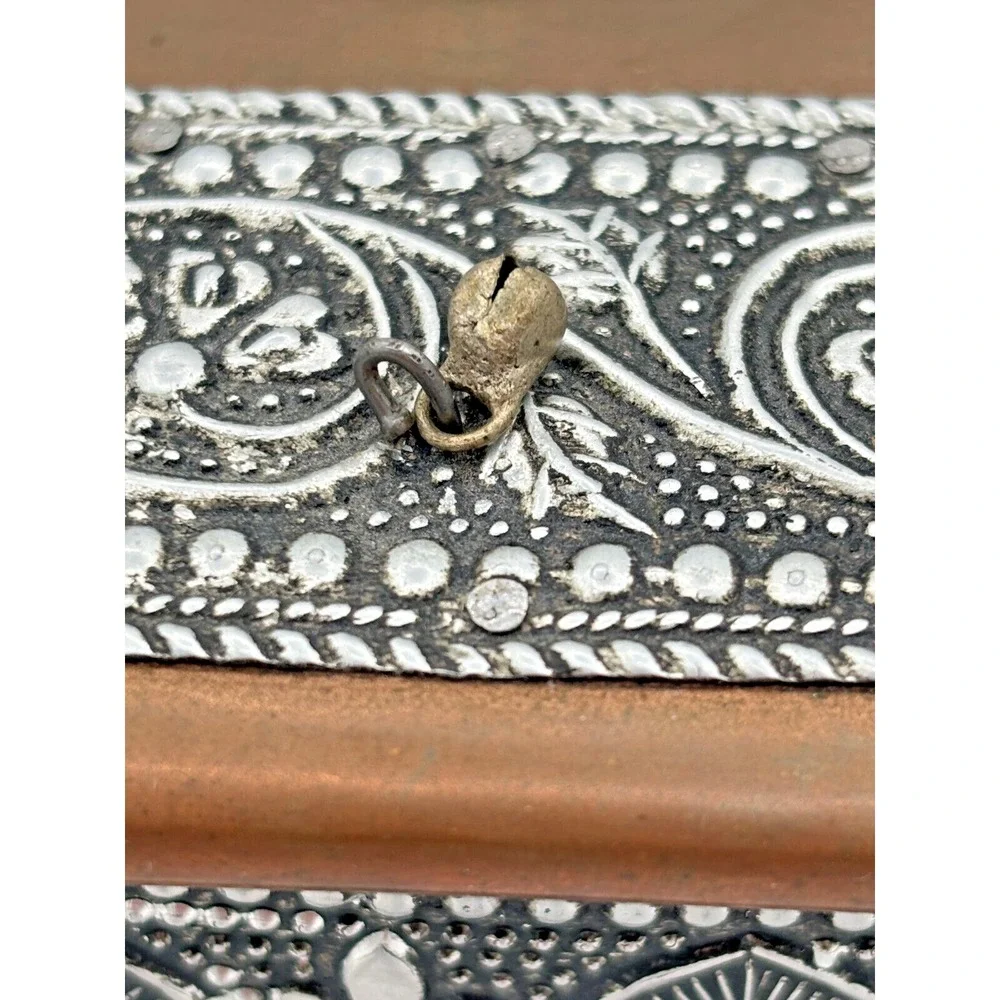 Vintage Embossed Silver Copper & Metal Hexagonal Trinket Box‎ 4 Compartment